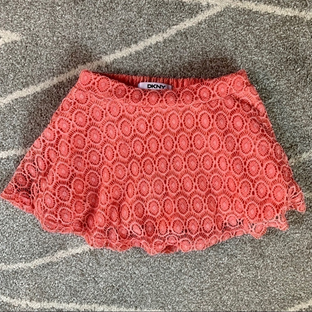 DKNY Peach Coral Crochet Lace Circle Skirt w/ Shorts 5